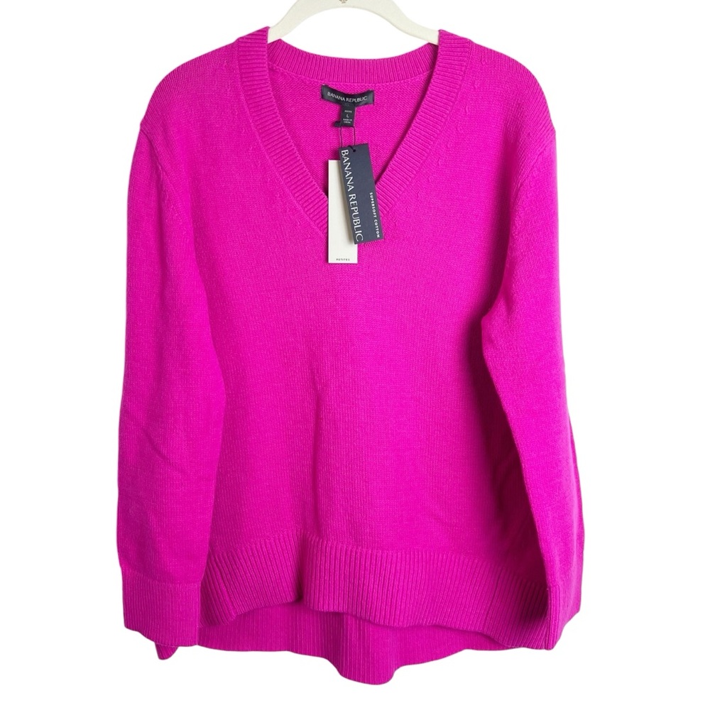 Banana Republic Factory Perfectly Soft V-Neck Sweater Berry Pink Size Petite L - Picture 1 of 14